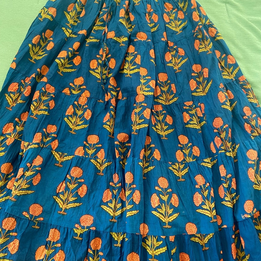 Blue and Pink Tiered A-Line Maxi Skirt for Resort Wear